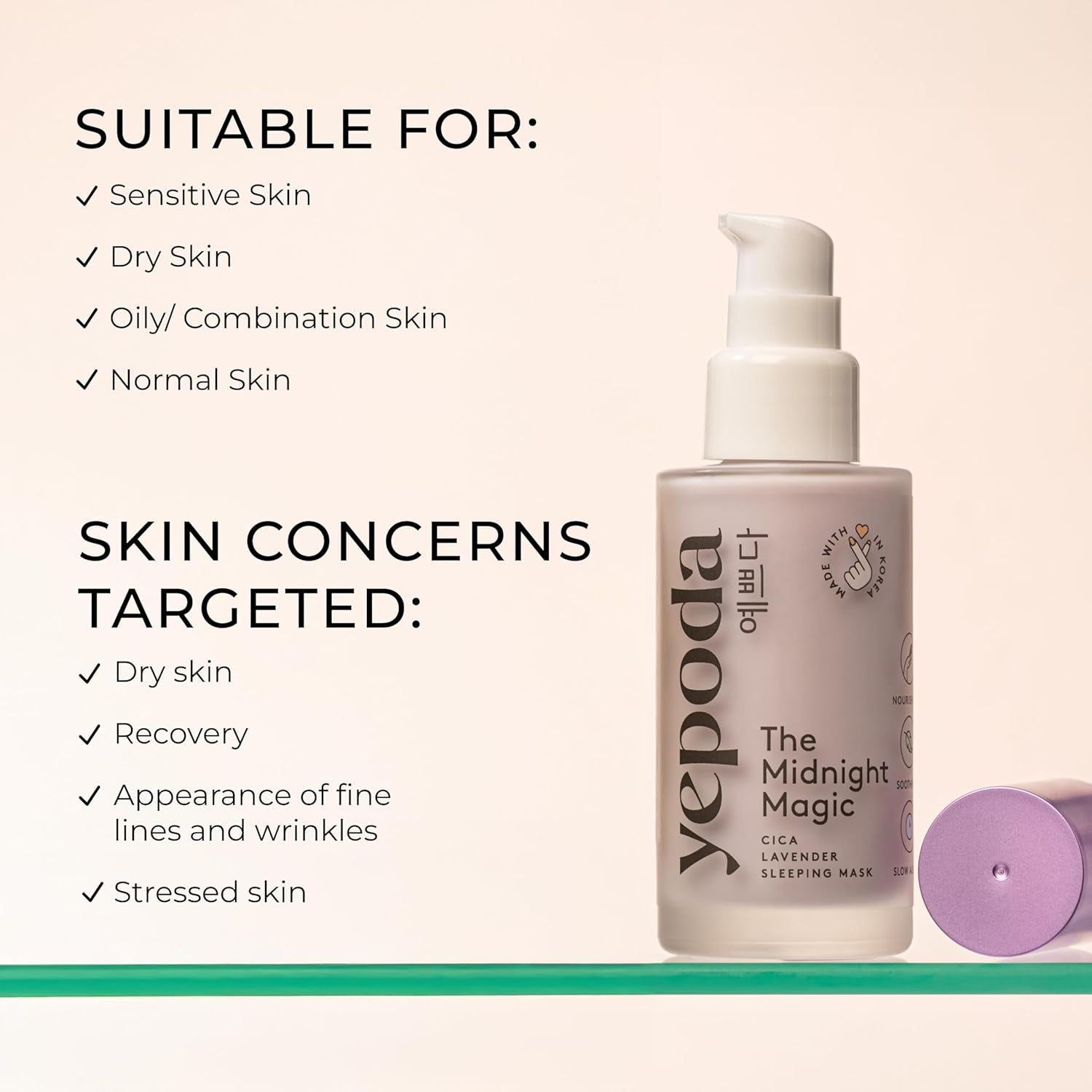 Yepoda the Midnight Magic, Mascarilla De Noche Hidratante Y Rejuvenecedora, Fórmula Nutritiva De Centella Asiática Y Lavanda, Crema Hidratante De Noche Coreana Vegana Para Todo Tipo De Pieles, 50 Ml