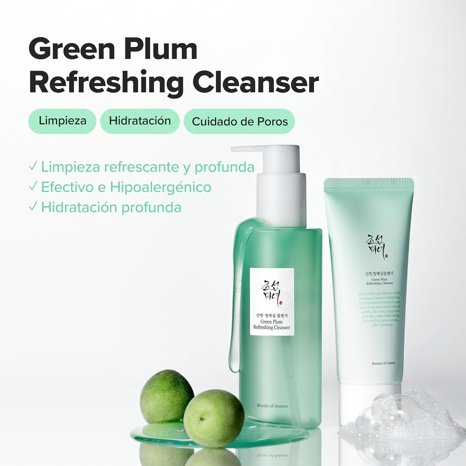 Beauty of Joseon Gel Limpiador Refrescante Green Plum. Limpieza Profunda De Poros, Limpiador Facial Para El Acné, Eliminador De Puntos Negros Para Todo Tipo De Piel. 100 Ml, 3.38 Onzas Líquidas.