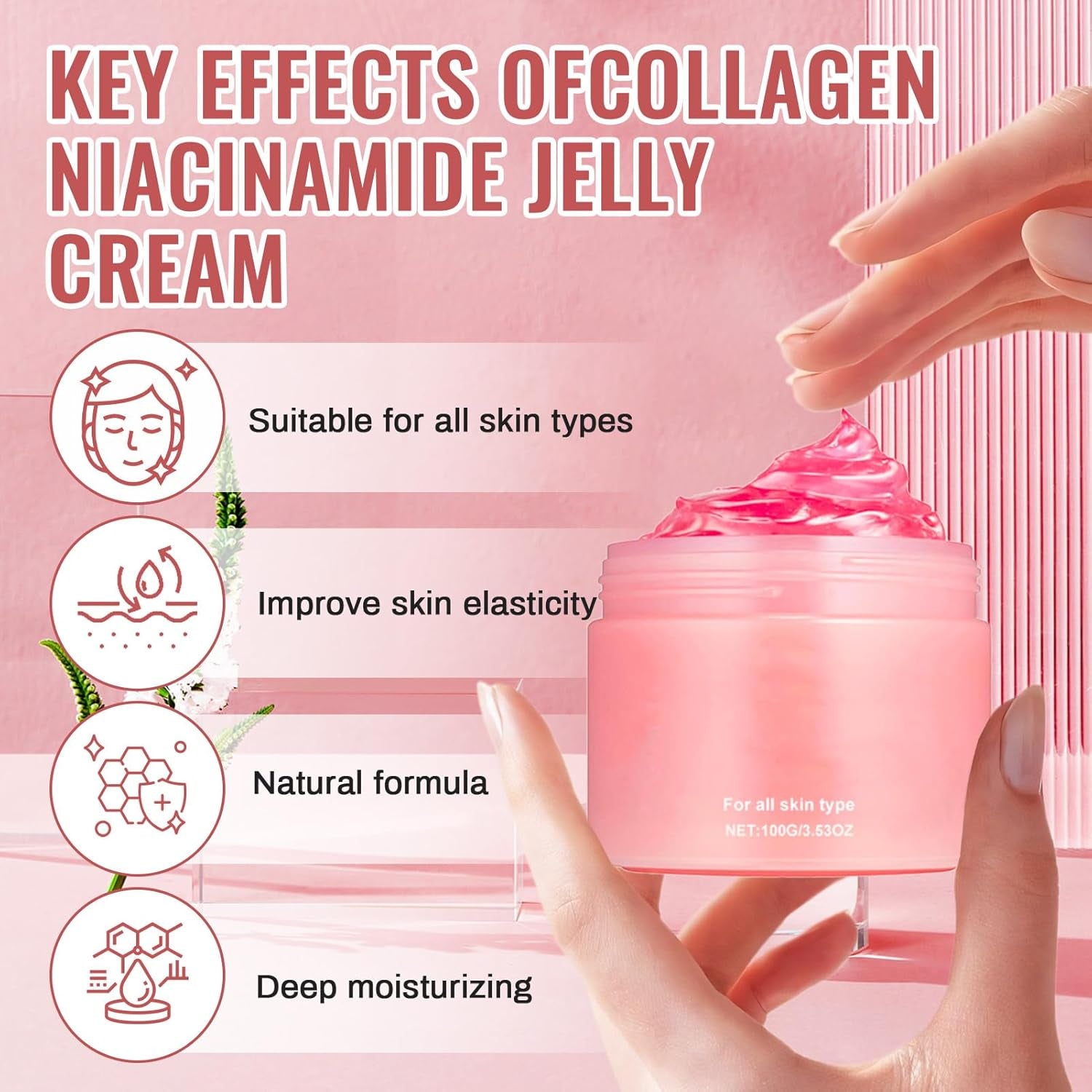 Collagen Jelly Cream, 100G Cremas Coreanas Faciales, Crema Hidratante Facial, Crema Cara Con Niacinamida, Hydration Proporciona Humedad Apto Para Todo Tipo De Piel
