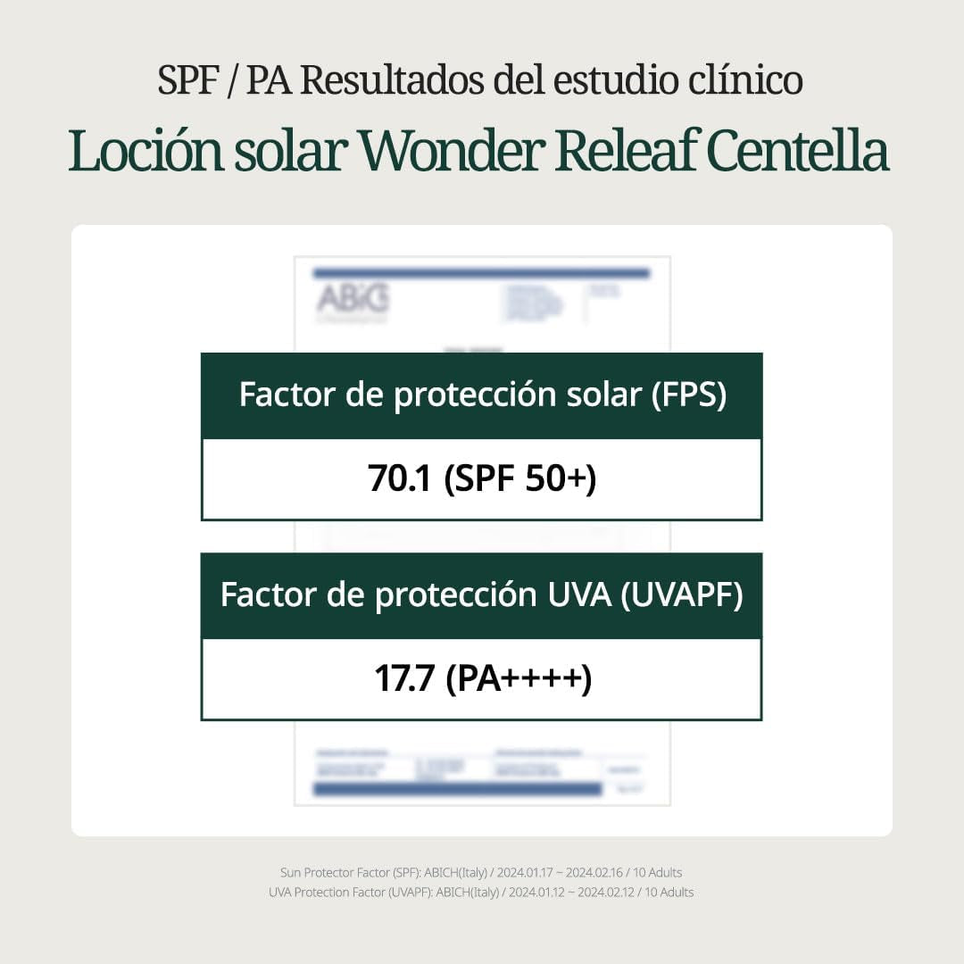 SEOUL Wonder Releaf Centella Loción Solar Diaria, SPF50+ PA++++, Centella Coreana, Sin Erosión Blanca, Calmante, Loción Solar Facial, K-Beauty