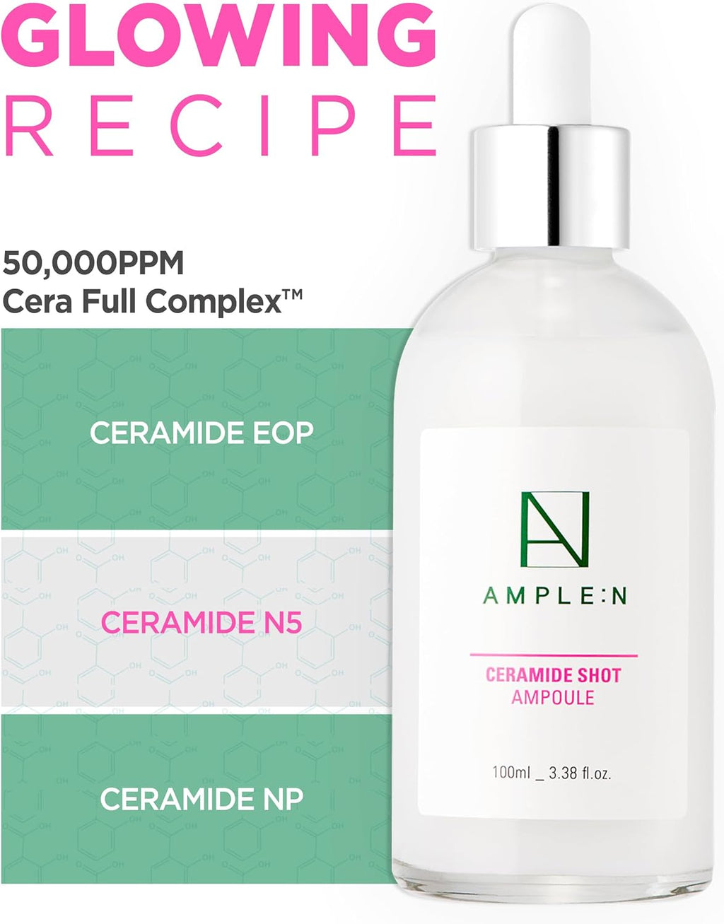 AMPLE:N Ampolla De Inyección De Ceramida 3.38 Fl. Onz. (100 Ml) - Suero Facial Hidratante De Última Generación Altamente Concentrado Para Piel Seca Y Áspera, Que Bloquea La Humedad Y Reduce