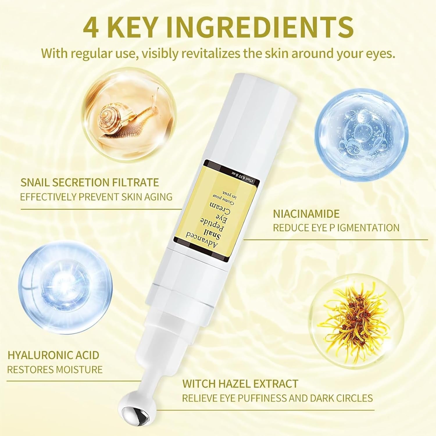 Snail Mucin, Roll-On Contorno Ojos, anti Ojeras Y Bolsas Mujer, Snail Mucin Eye Cream, Hidratante Antiojeras, Suaviza Las Arrugas De Los Ojos Y Reduce Las Ojeras, 17 Ml (A, A)