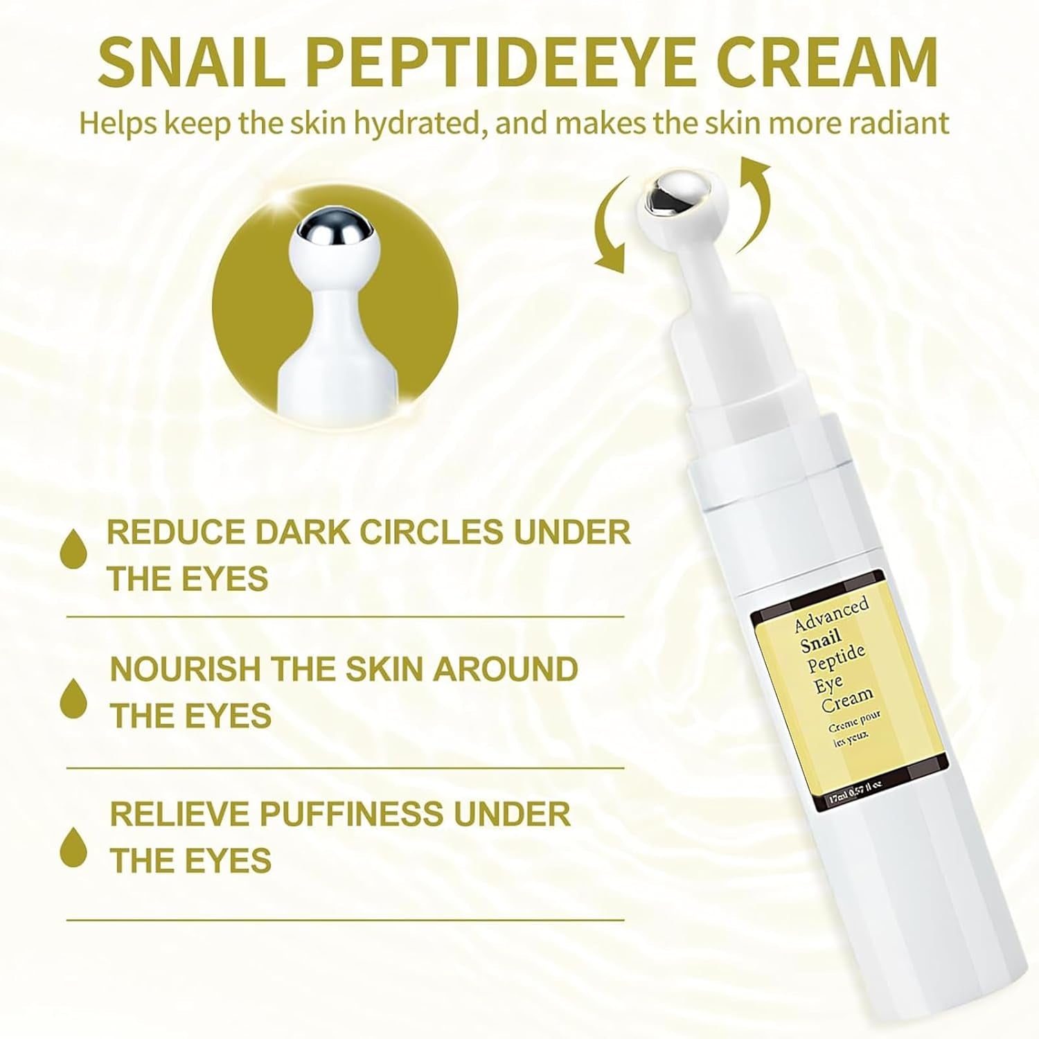 Snail Mucin, Roll-On Contorno Ojos, anti Ojeras Y Bolsas Mujer, Snail Mucin Eye Cream, Hidratante Antiojeras, Suaviza Las Arrugas De Los Ojos Y Reduce Las Ojeras, 17 Ml (A, A)