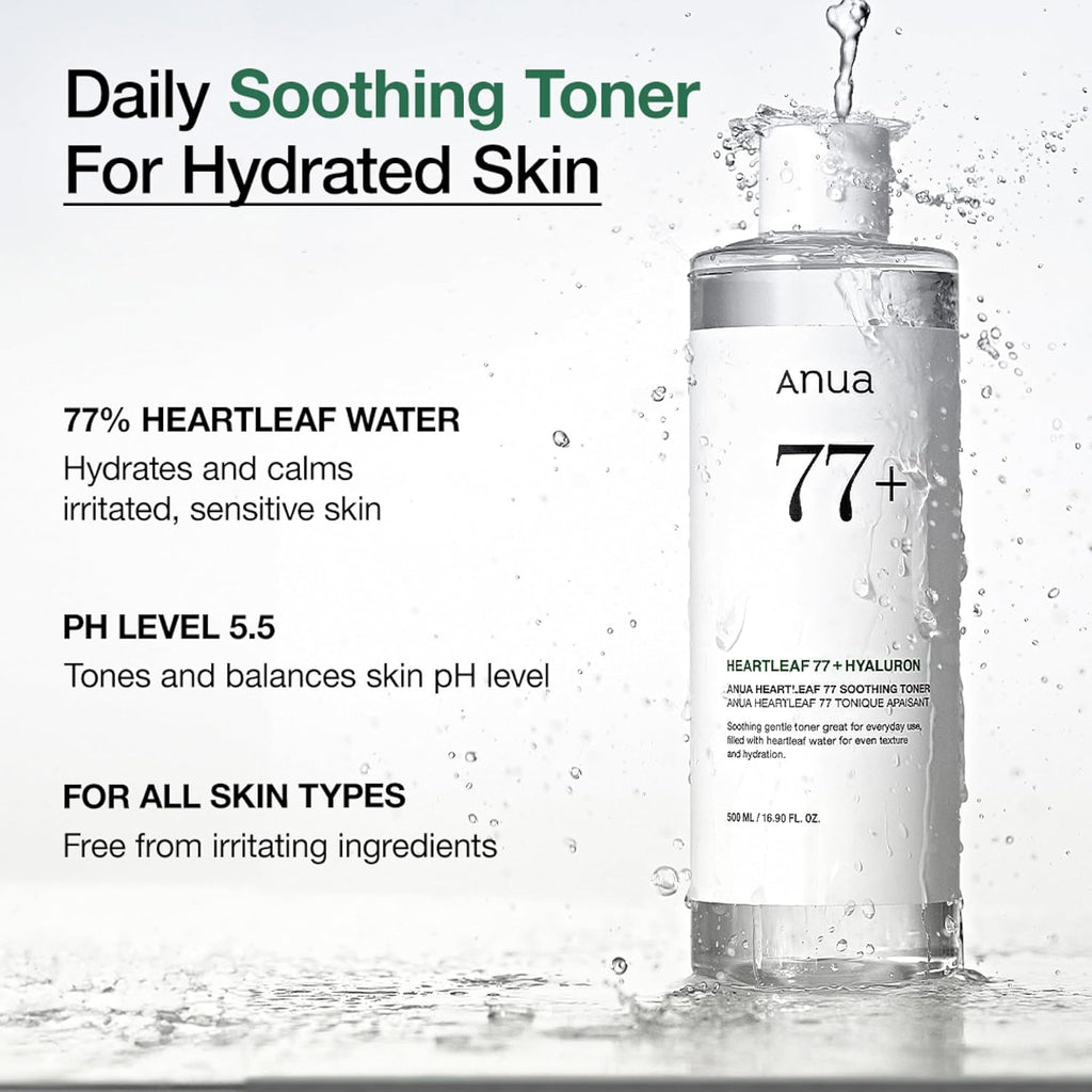 Anua Heartleaf 77% Soothing Toner I Ph 5.5 Skin Trouble Care, Calming Skin, Refreshing, Hydrating, Purifying, Cruelty Free, Vegan for Sensitive, Combination (250Ml / 8.45 Fl.Oz.)