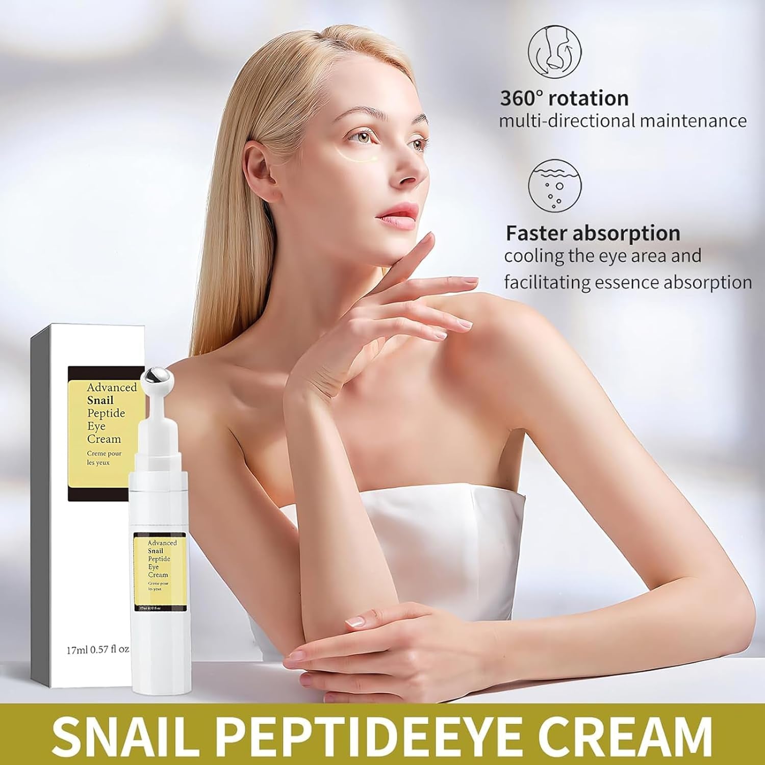 Snail Mucin, Roll-On Contorno Ojos, anti Ojeras Y Bolsas Mujer, Snail Mucin Eye Cream, Hidratante Antiojeras, Suaviza Las Arrugas De Los Ojos Y Reduce Las Ojeras, 17 Ml (A, A)