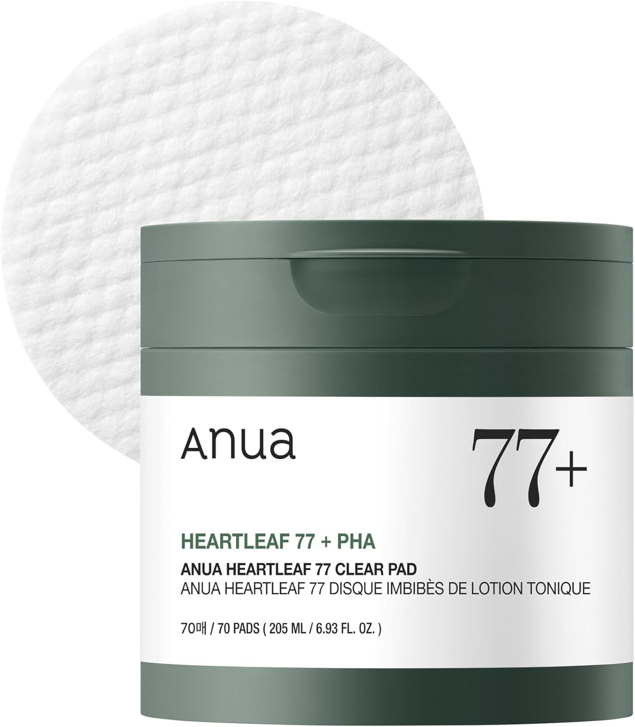 ANUA Disco Tónico Heartleaf 77, Discos Exfoliantes Suaves Para Piel De Cristal, Cuidado Hidratante De Los Poros Para Piel Sensible, 70 Discos Blanco
