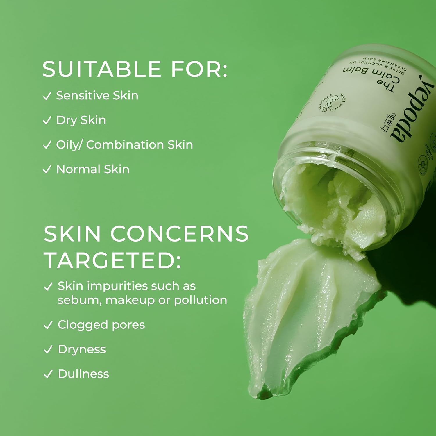 Yepoda the Calm Balm, Desmaquillante Suave Y Bálsamo Limpiador Profundo, Elimina Maquillaje Resistente Al Agua E Impurezas, Limpiador Facial Coreano Vegano Para Todo Tipo De Piel, 80 G