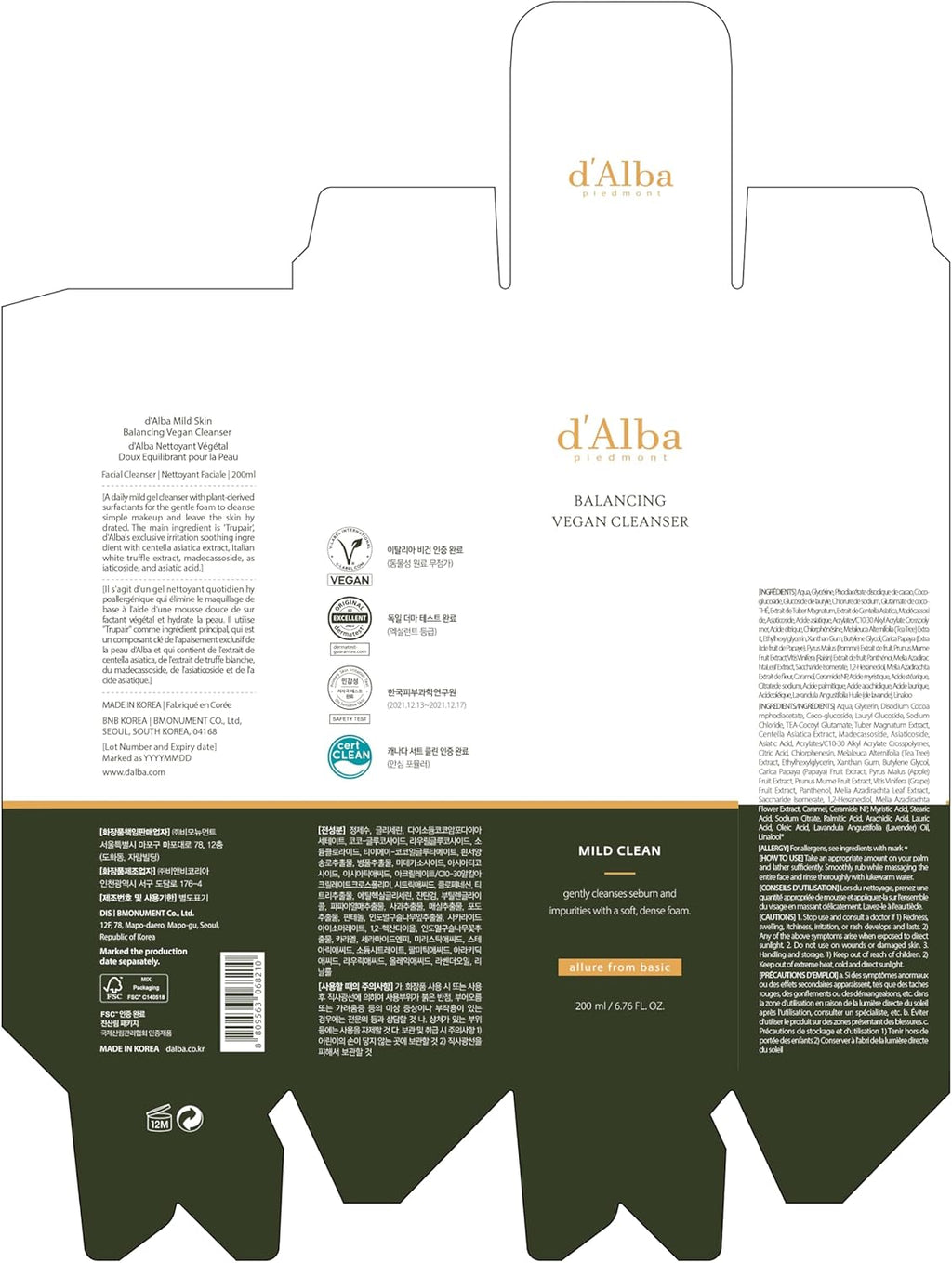 D'Alba Limpiador Vegano Suave Para Equilibrar La Piel Con Trufa Blanca Italiana, Limpiador En Gel De Ph Suave, Limpiador Hidratado Y No Tensor, Vegano