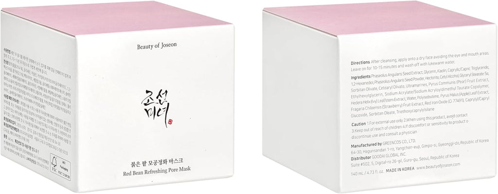 Beauty of Joseon Mascarilla Refrescante De Poros Con Frijoles Rojos, Crema De Barro, Hidratante, Exfoliante Limpiador De Poros, 140 Ml, 4.73 Onzas Líquidas