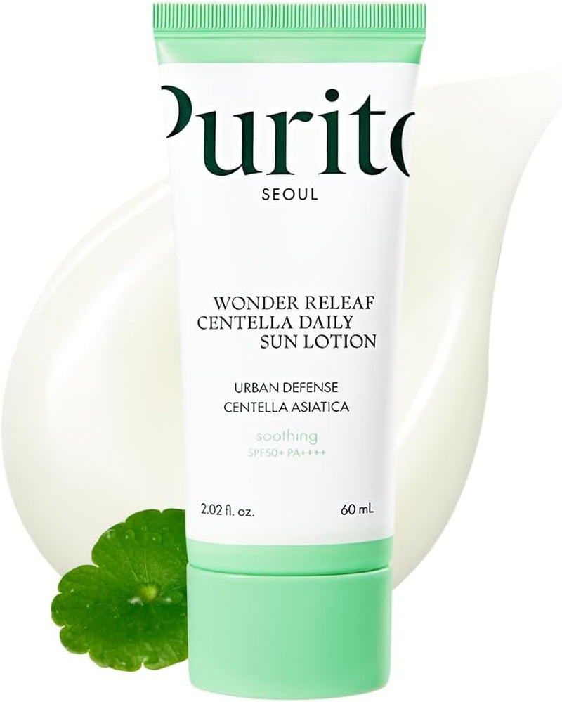 SEOUL Wonder Releaf Centella Loción Solar Diaria, SPF50+ PA++++, Centella Coreana, Sin Erosión Blanca, Calmante, Loción Solar Facial, K-Beauty