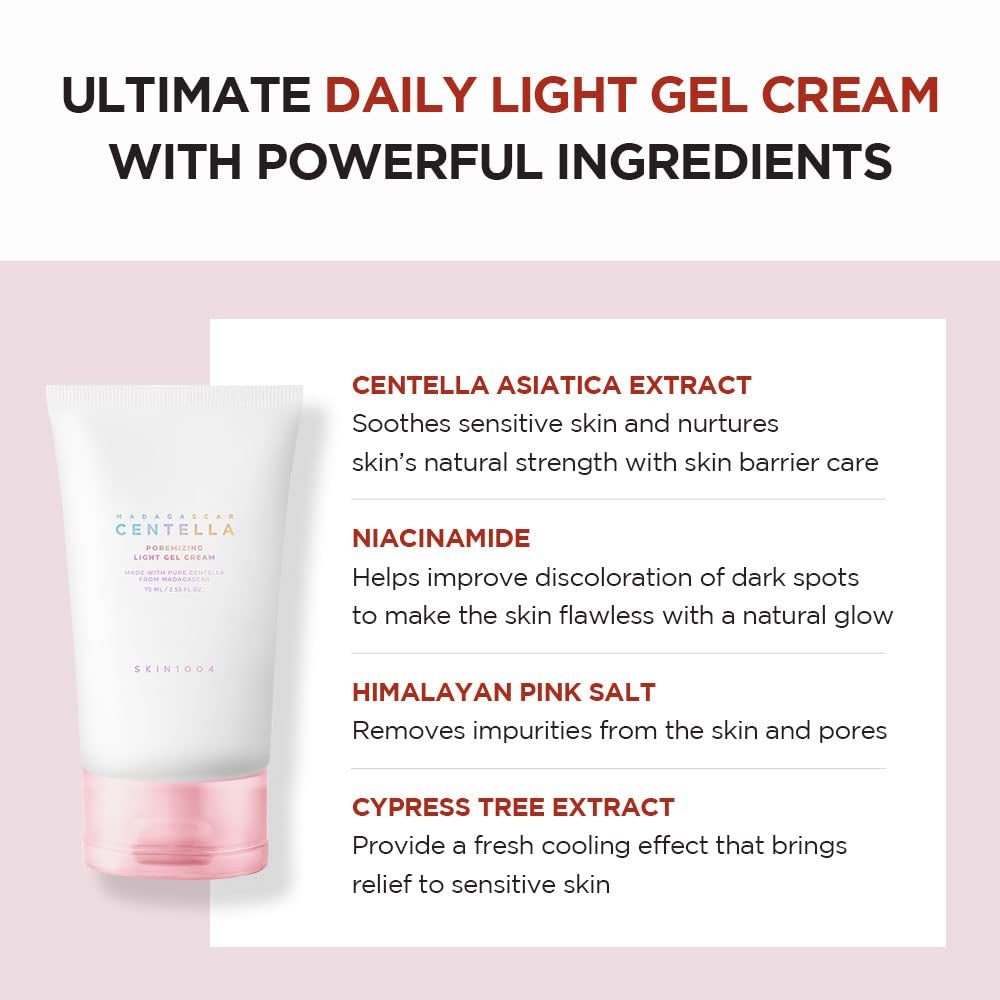 Madagascar Centella Poremizing Light Gel Cream 2.53 Fl.Oz (75Ml) | Tightens Pores | Soothes Irritated Skin