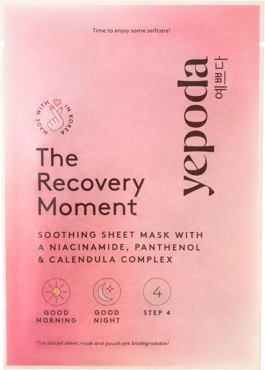 Yepoda the Recovery Moment, Mascarilla Facial Calmante Con Niacinamida, Mascarilla Coreana Vegana Para Todo Tipo De Pieles, 25 Ml
