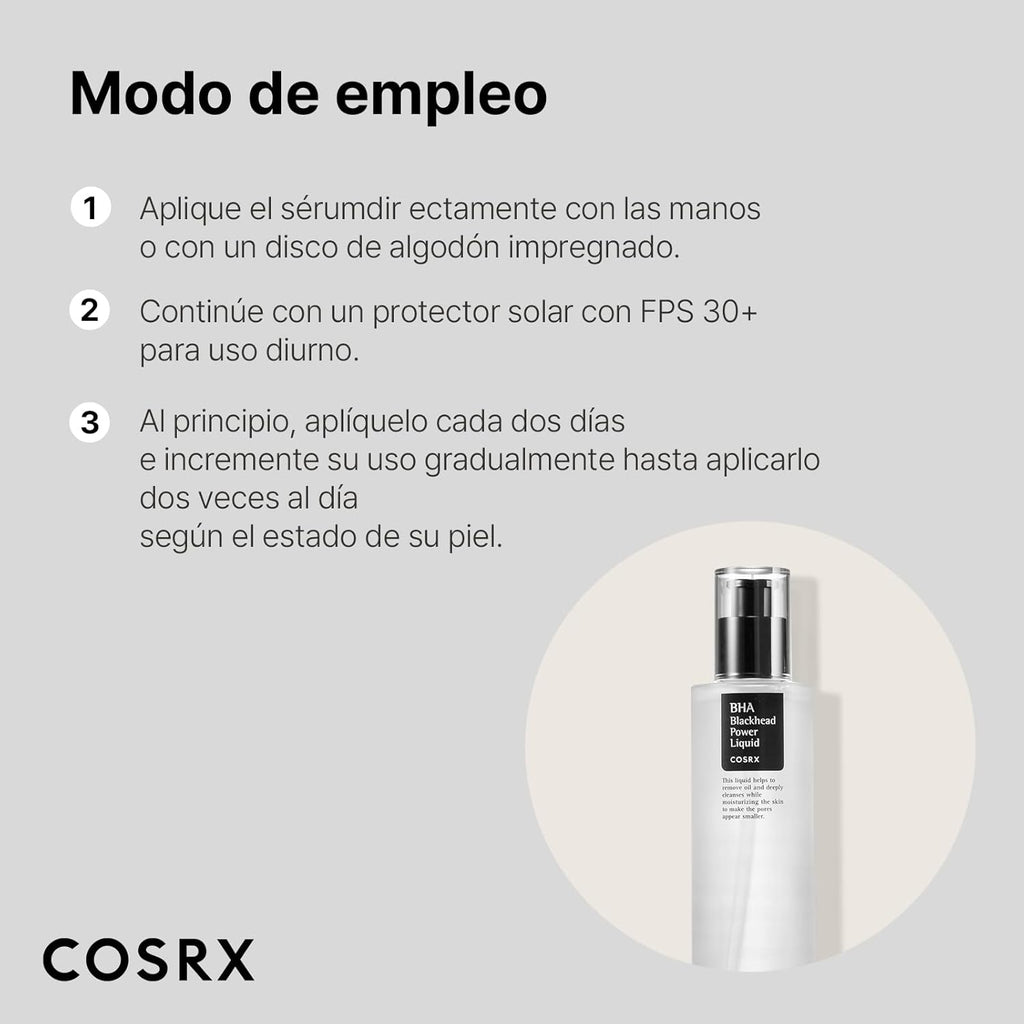 COSRX 100Ml Líquido Para Puntos Negros BHA 4%, Los Poros Congestionados Desaparecen, Salicilato De Betaína, Hipoalergénico, Testado Por Dermatólogos, SIN Crueldad, SIN Parabenos, SIN Sulfatos