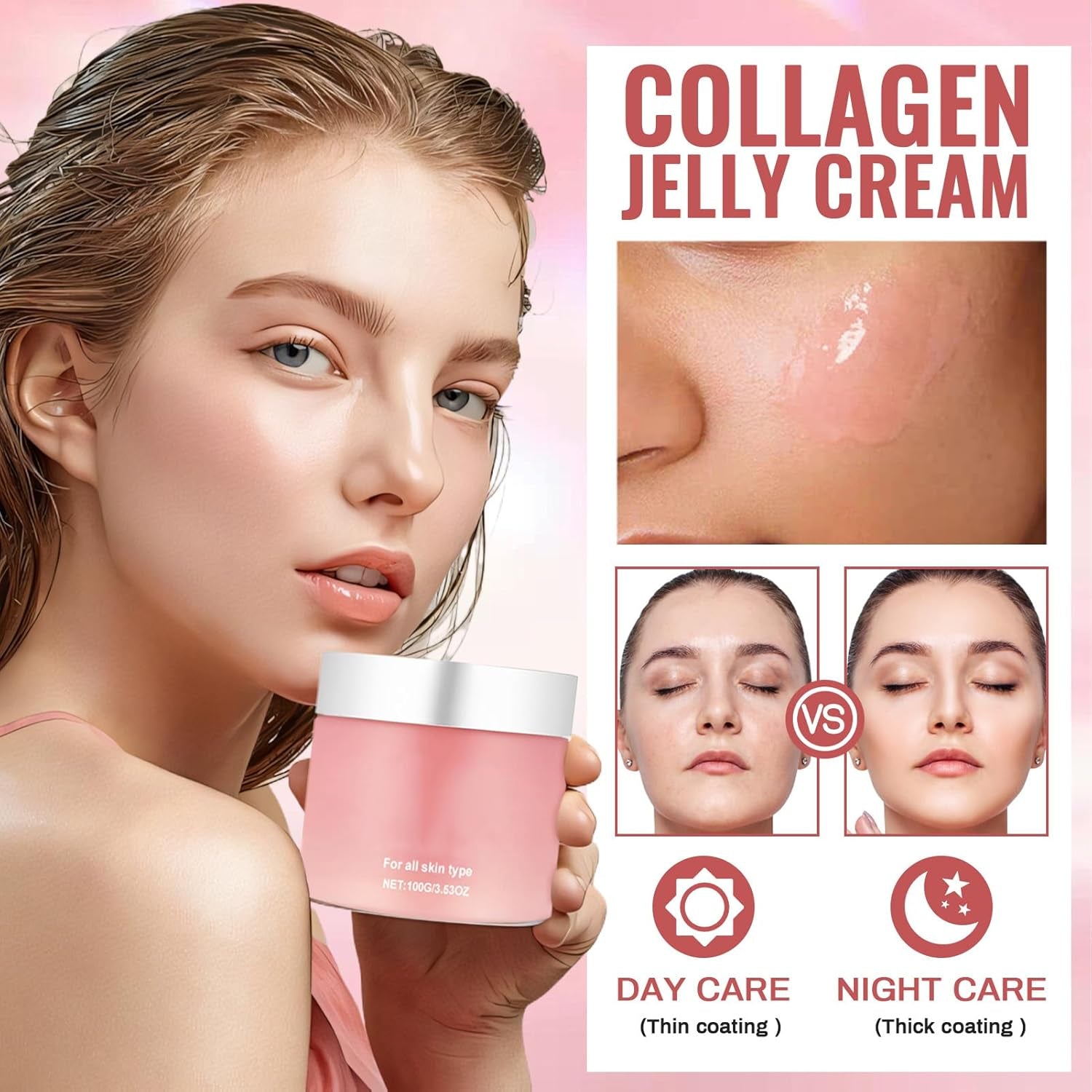 Collagen Jelly Cream, 100G Cremas Coreanas Faciales, Crema Hidratante Facial, Crema Cara Con Niacinamida, Hydration Proporciona Humedad Apto Para Todo Tipo De Piel