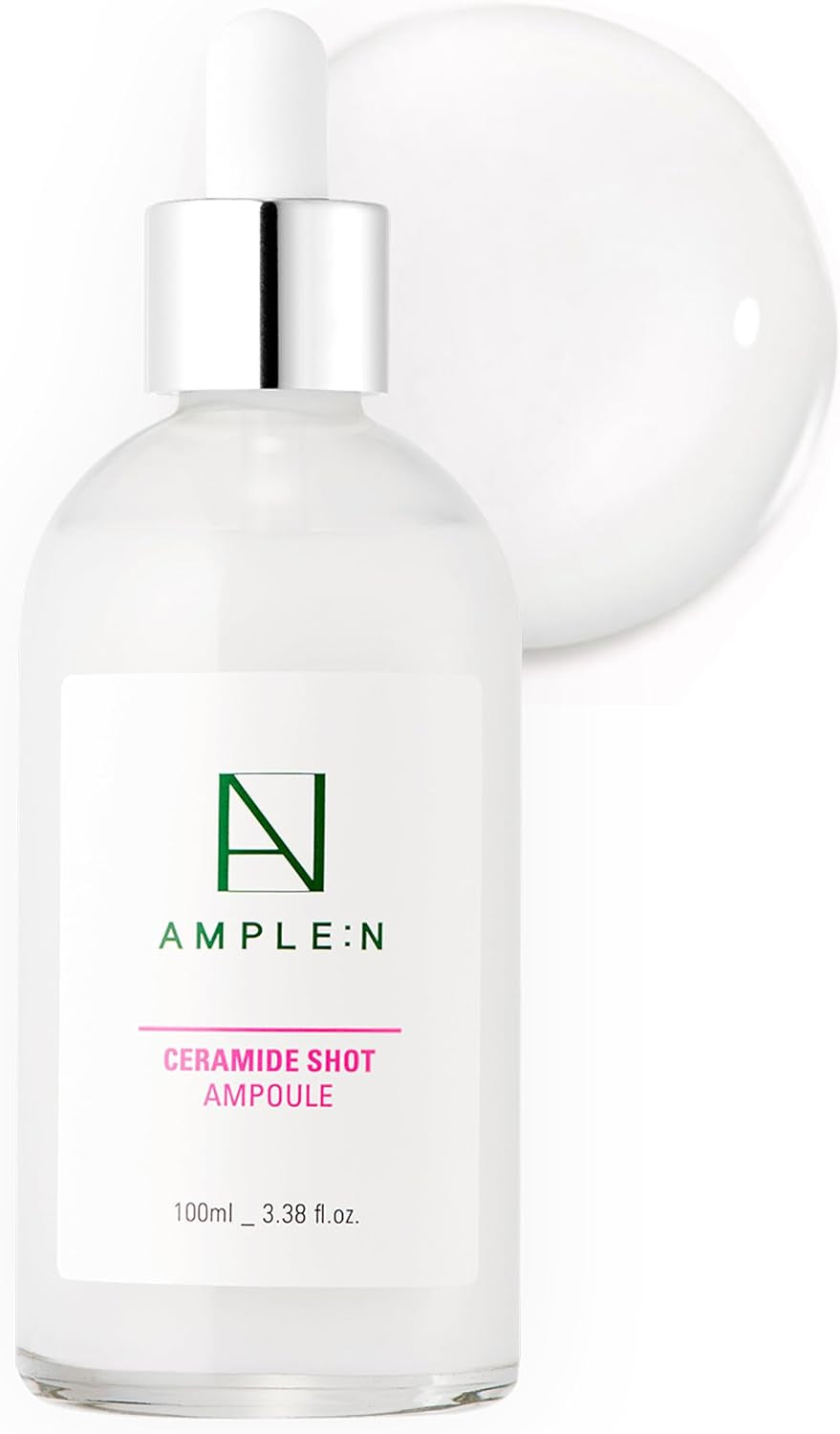 AMPLE:N Ampolla De Inyección De Ceramida 3.38 Fl. Onz. (100 Ml) - Suero Facial Hidratante De Última Generación Altamente Concentrado Para Piel Seca Y Áspera, Que Bloquea La Humedad Y Reduce