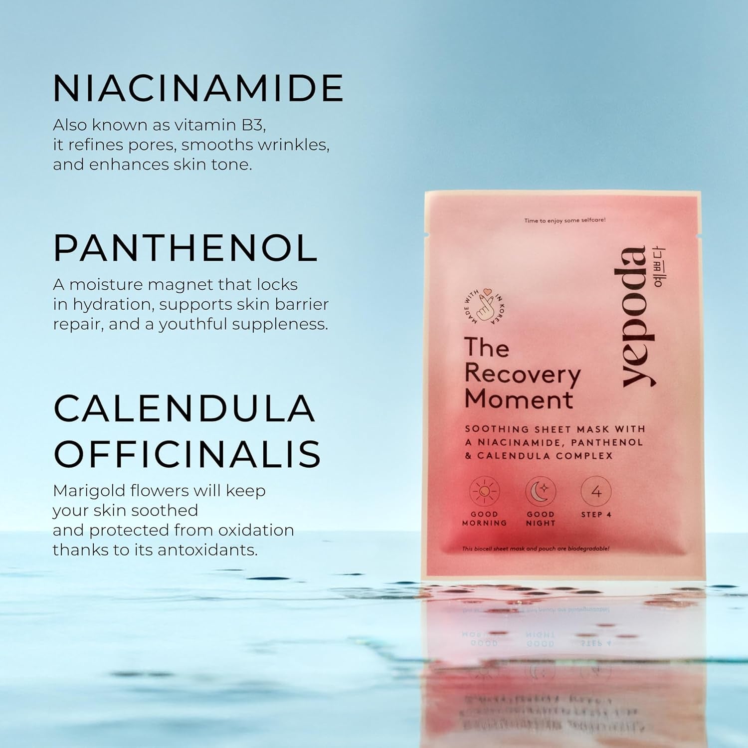 Yepoda the Recovery Moment, Mascarilla Facial Calmante Con Niacinamida, Mascarilla Coreana Vegana Para Todo Tipo De Pieles, 25 Ml