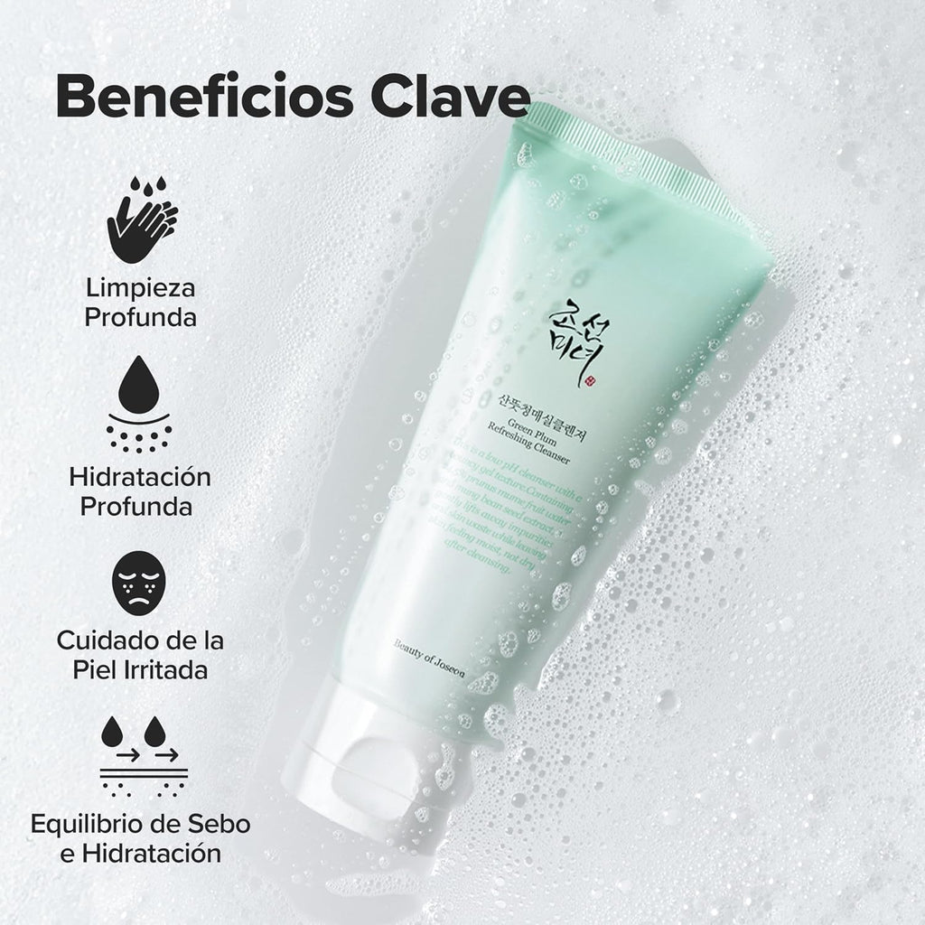 Beauty of Joseon Gel Limpiador Refrescante Green Plum. Limpieza Profunda De Poros, Limpiador Facial Para El Acné, Eliminador De Puntos Negros Para Todo Tipo De Piel. 100 Ml, 3.38 Onzas Líquidas.