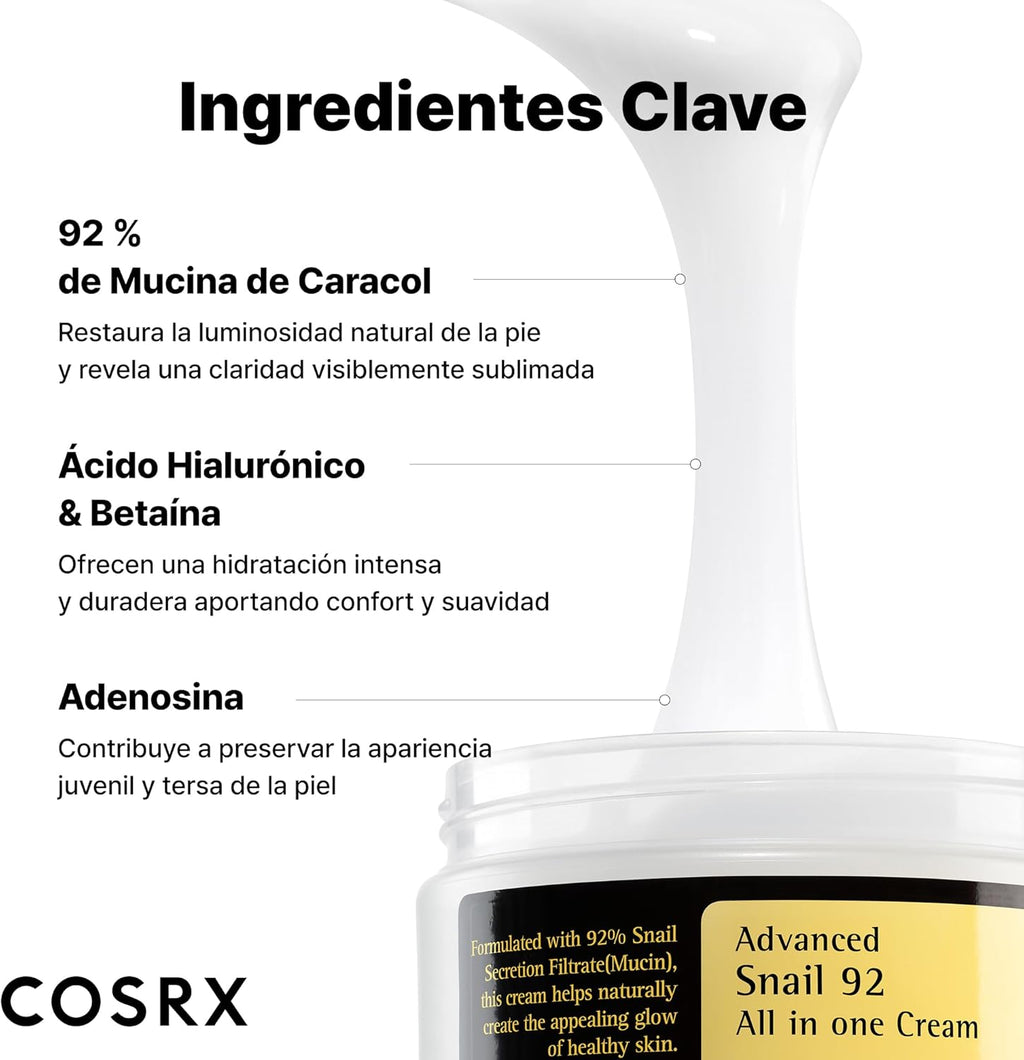 COSRX Advanced Snail 92 All in One Cream, 100G, anti Manchas Y Antiarrugas, Crema Hidratante De Dia Y Noche