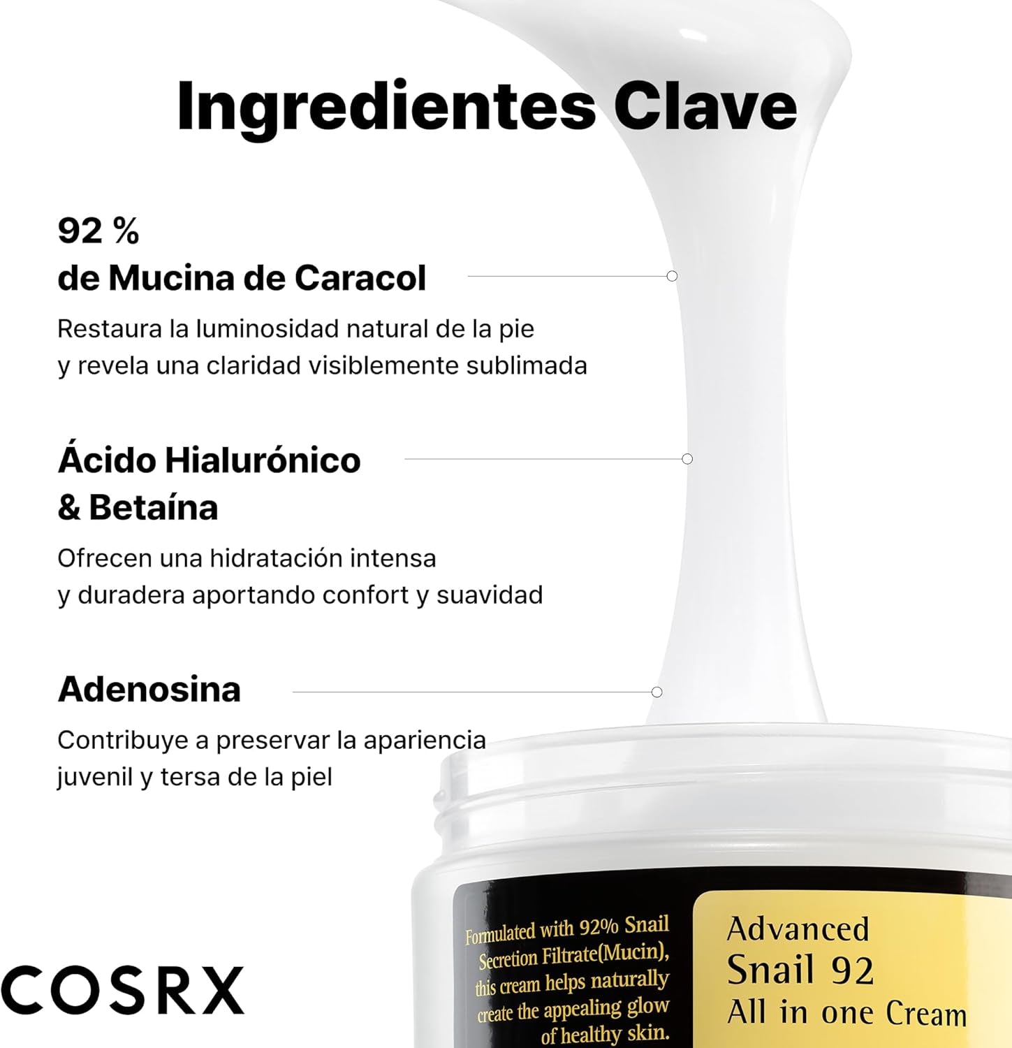 COSRX Advanced Snail 92 All in One Cream, 100G, anti Manchas Y Antiarrugas, Crema Hidratante De Dia Y Noche