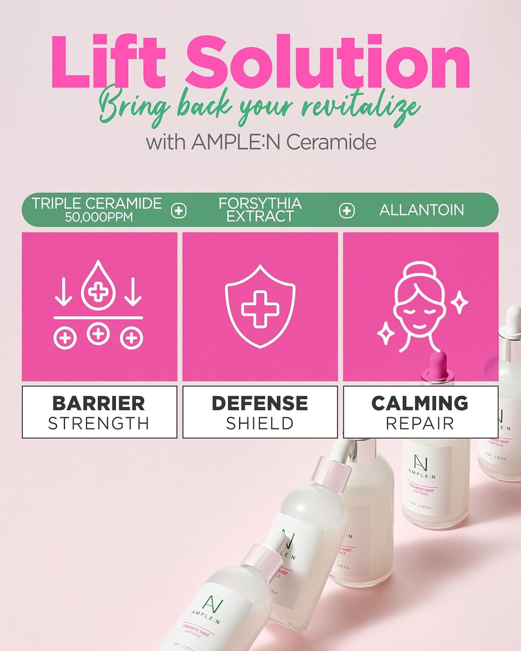 AMPLE:N Ampolla De Inyección De Ceramida 3.38 Fl. Onz. (100 Ml) - Suero Facial Hidratante De Última Generación Altamente Concentrado Para Piel Seca Y Áspera, Que Bloquea La Humedad Y Reduce