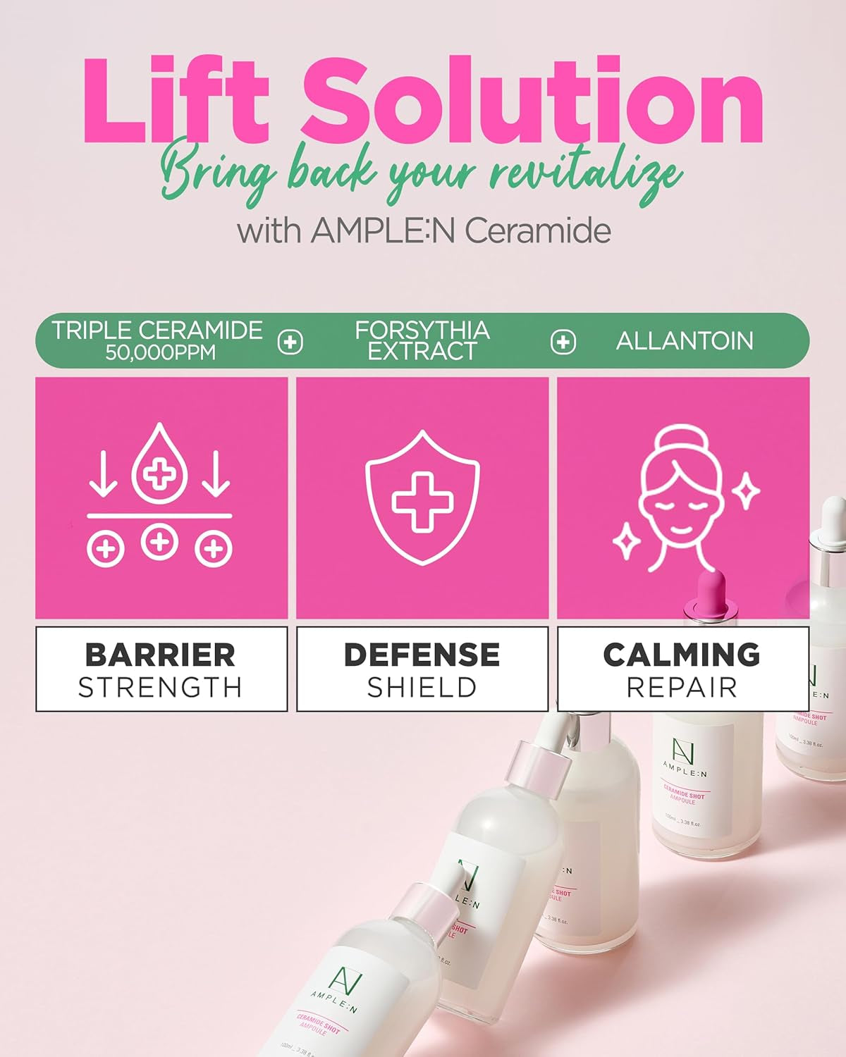 AMPLE:N Ampolla De Inyección De Ceramida 3.38 Fl. Onz. (100 Ml) - Suero Facial Hidratante De Última Generación Altamente Concentrado Para Piel Seca Y Áspera, Que Bloquea La Humedad Y Reduce