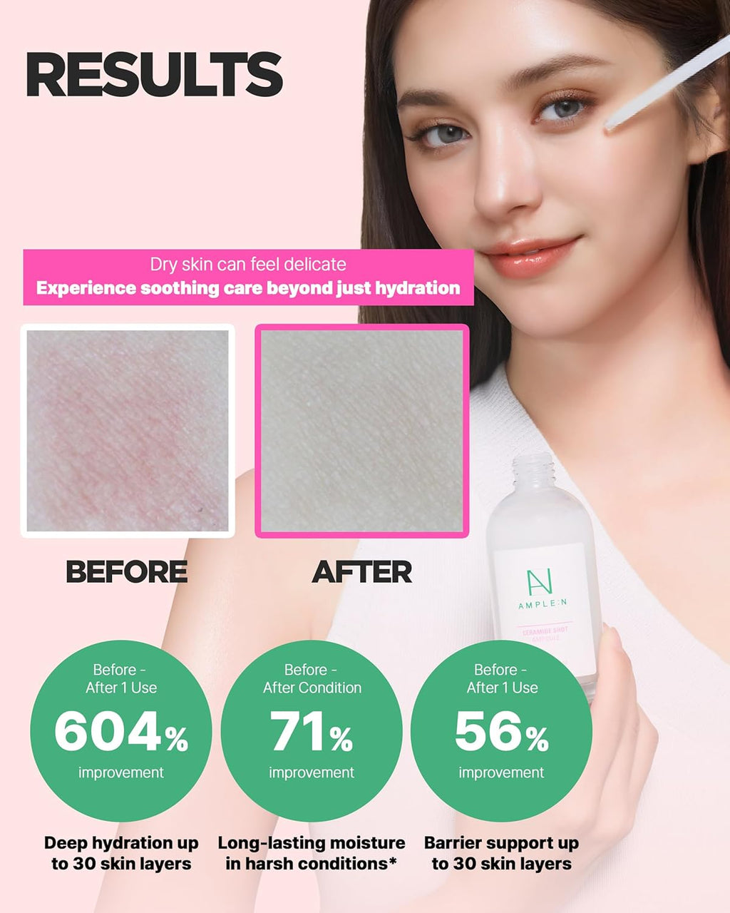 AMPLE:N Ampolla De Inyección De Ceramida 3.38 Fl. Onz. (100 Ml) - Suero Facial Hidratante De Última Generación Altamente Concentrado Para Piel Seca Y Áspera, Que Bloquea La Humedad Y Reduce